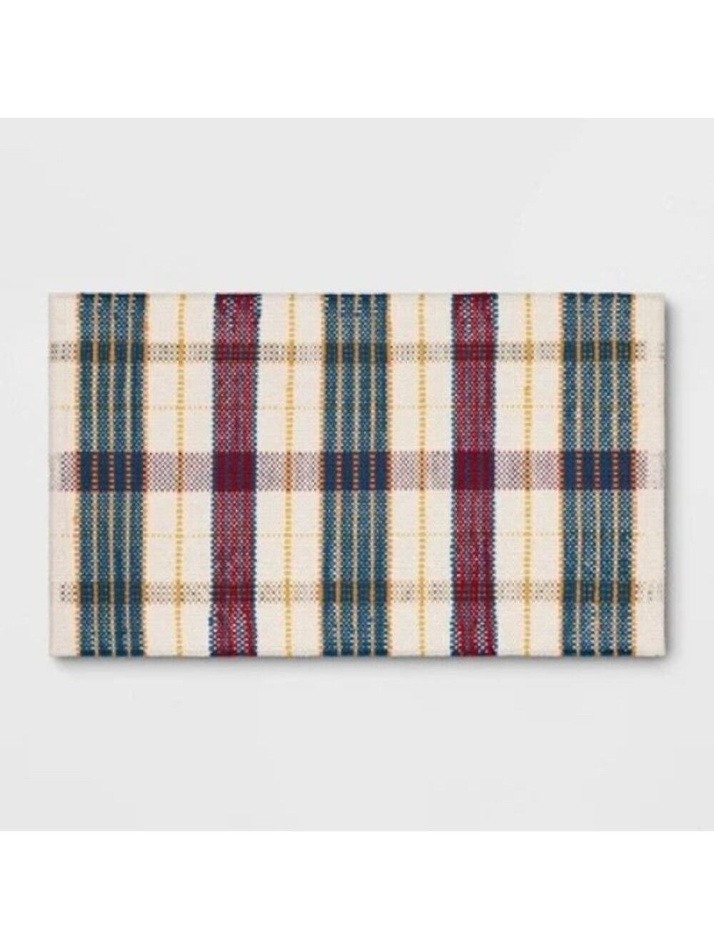 Threshold NWT Plaid 100% Cotton Kitchen Rug 20x34 Red Green